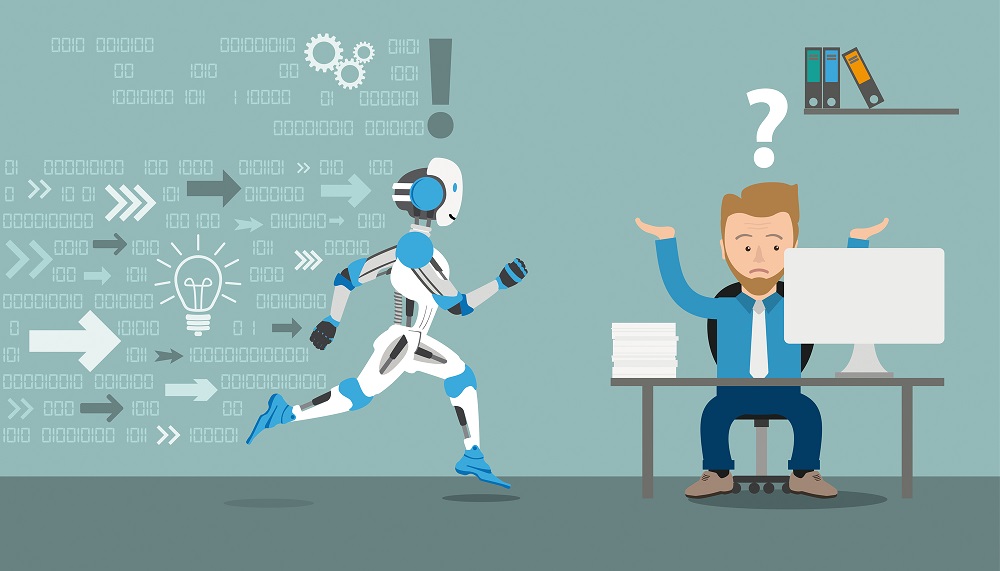 robot che corre ad aiutare un umano